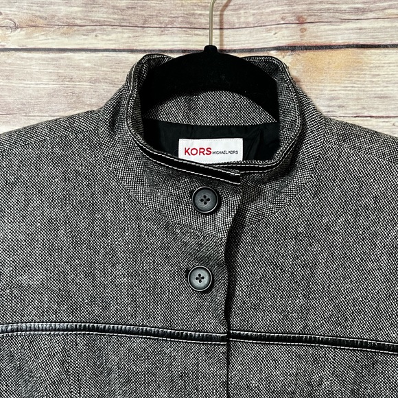 Kors Micheal Kors Black Tweed Jacket Leather Trim Size 8 - Picture 2 of 6